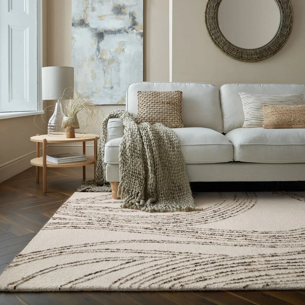 Tappeto in lana marrone e crema 200x290 cm Abstract Swirl - Flair Rugs