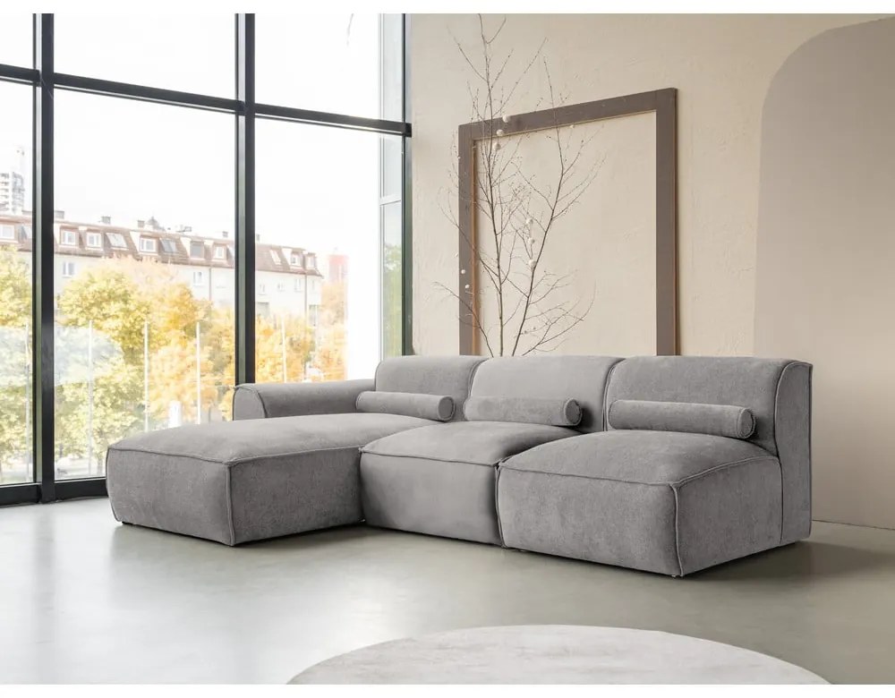 Divano angolare componibile in grigio chiaro (con penisola a sinistra) Flex Felix – Miuform