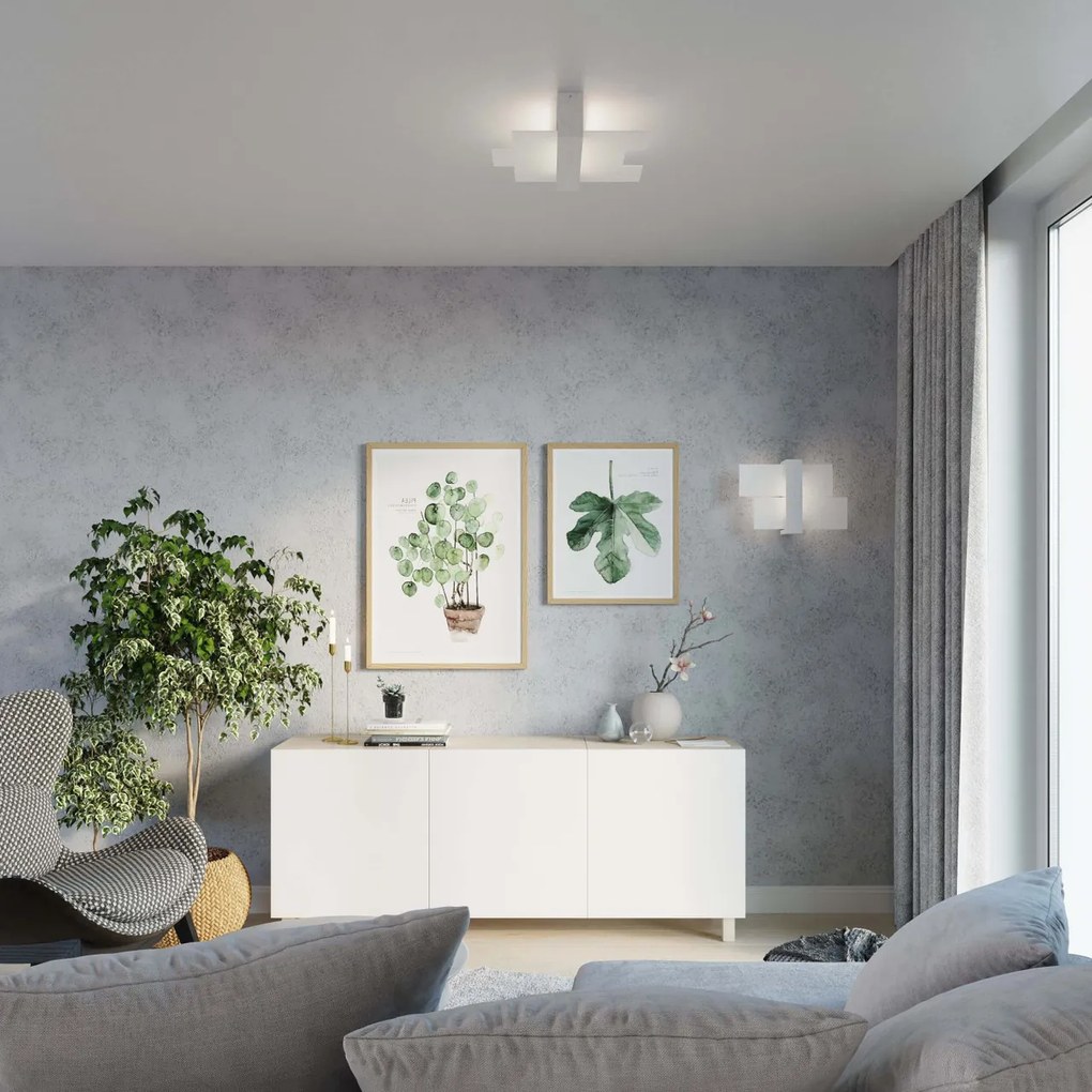 Applique da Soffitto in Legno e Vetro FENIKS 1 E27 Bianca da Interno