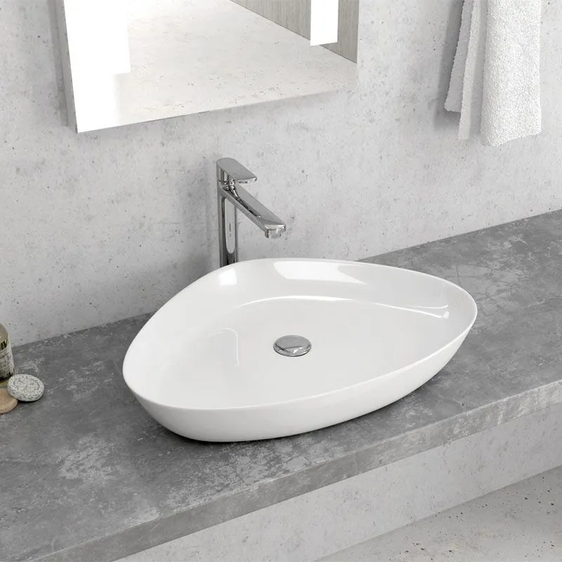 New Line Navigator Lavabo 59x41 Catino Da Appoggio Triangolare In Porcellana Bianco