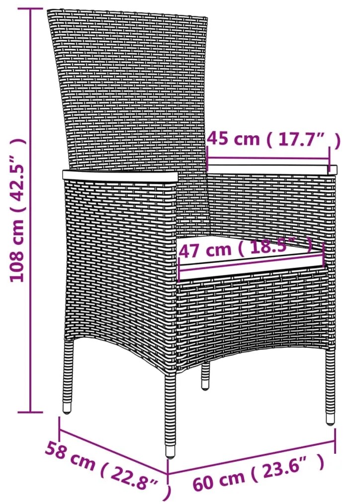 Set Mobili Giardino 3pz Nero Polyrattan e Legno Massello Acacia