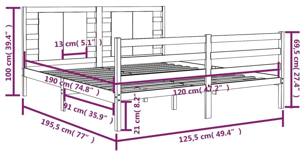 Giroletto in Legno Massello di Pino 120x190cm Small Double