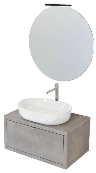 Mobile bagno sospeso 80 cm Master grigio cemento con lavabo appoggio e specchio