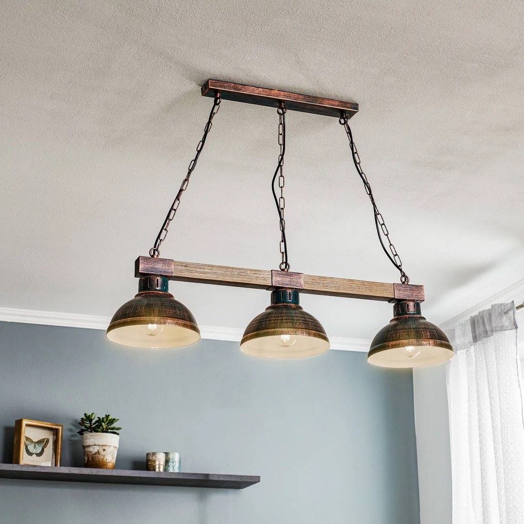 Luminex Lampada a sospensione Hakon 3 luci ruggine/legno naturale