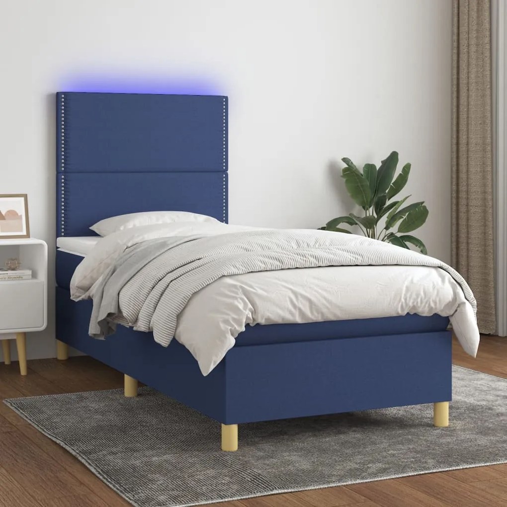 Letto A Molle Con Materasso E Led Blu 90x190 Cm İn Tessuto /