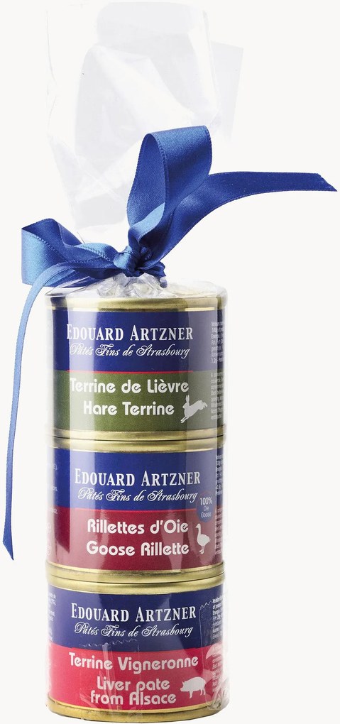 Terrine assortita: terrina di coniglio al Pinot Noir, rillette d'anatra, pâté di fegato alsaziano al Riesling