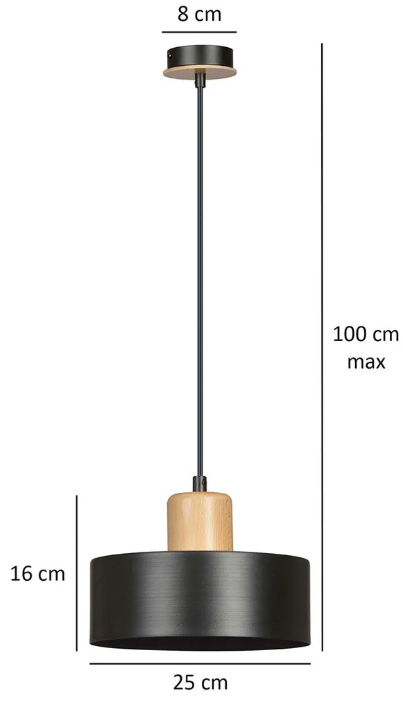 Sospensione Nordica 1 Luce Surya In Acciaio Nero E Legno
