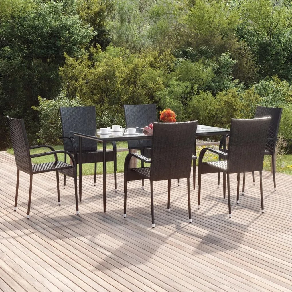 Set da pranzo da giardino 7 pz nero in polyrattan