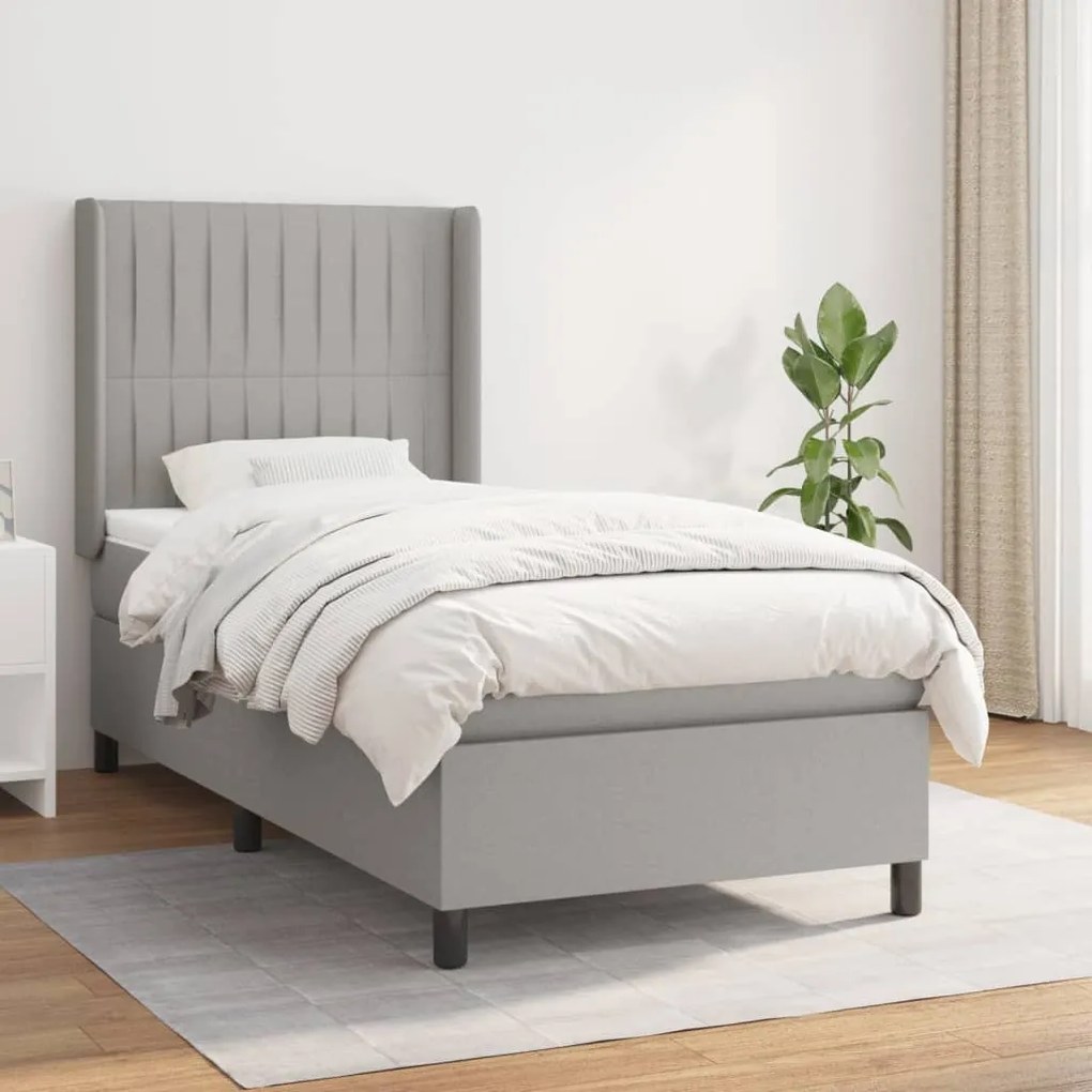 Giroletto A Molle Con Materasso Grigio Chiaro 90x200 Cm Tessuto /