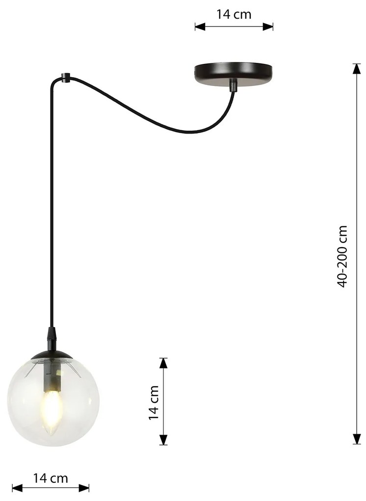 Sospensione 1 Luce Ginevra In Acciaio Nero Con Cavo Lungo E Vetro Trasparente