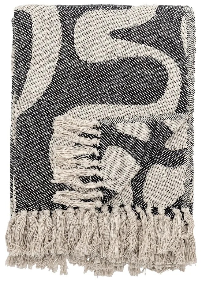 Coperta nera e beige in cotone riciclato 130x160 cm Salobre – Bloomingville