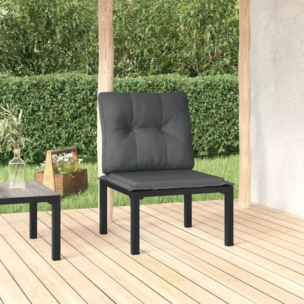 Poltrona da giardino con cuscini polyrattan nero e grigio