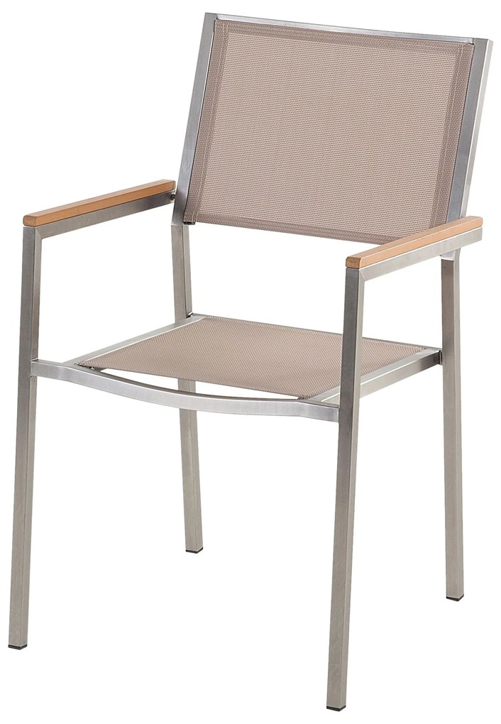 Set di tavolo e 8 sedie da giardino in acciaio basalto e fibra tessile beige nero lucido 220 cm GROSSETO Beliani