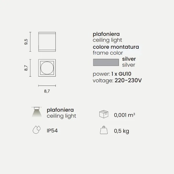 Plafoniera NEVADA 9x10 cm per esterni LED in alluminio Silver