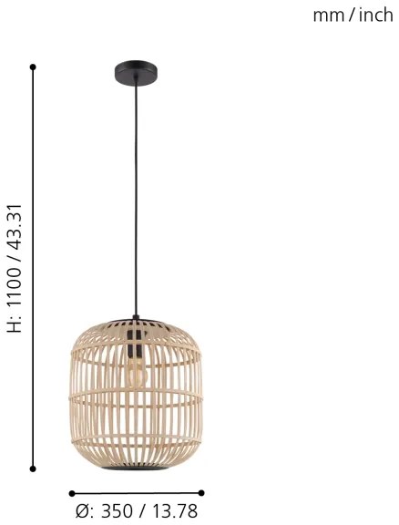 Eglo 43216 - Lampadario a sospensione con filo BORDESLEY 1xE27/28W/230V