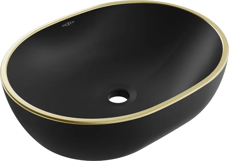 Mexen Viki lavabo da appoggio 48 x 35 cm, nero opaco/bordo dorato - 21054875
