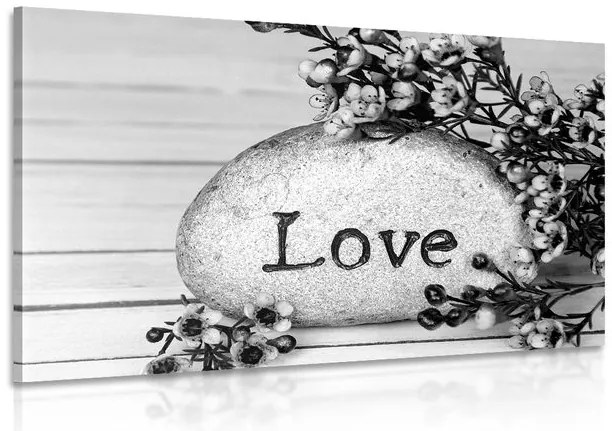 Quadro su tela – Con scritta su pietra Love in bianco e nero