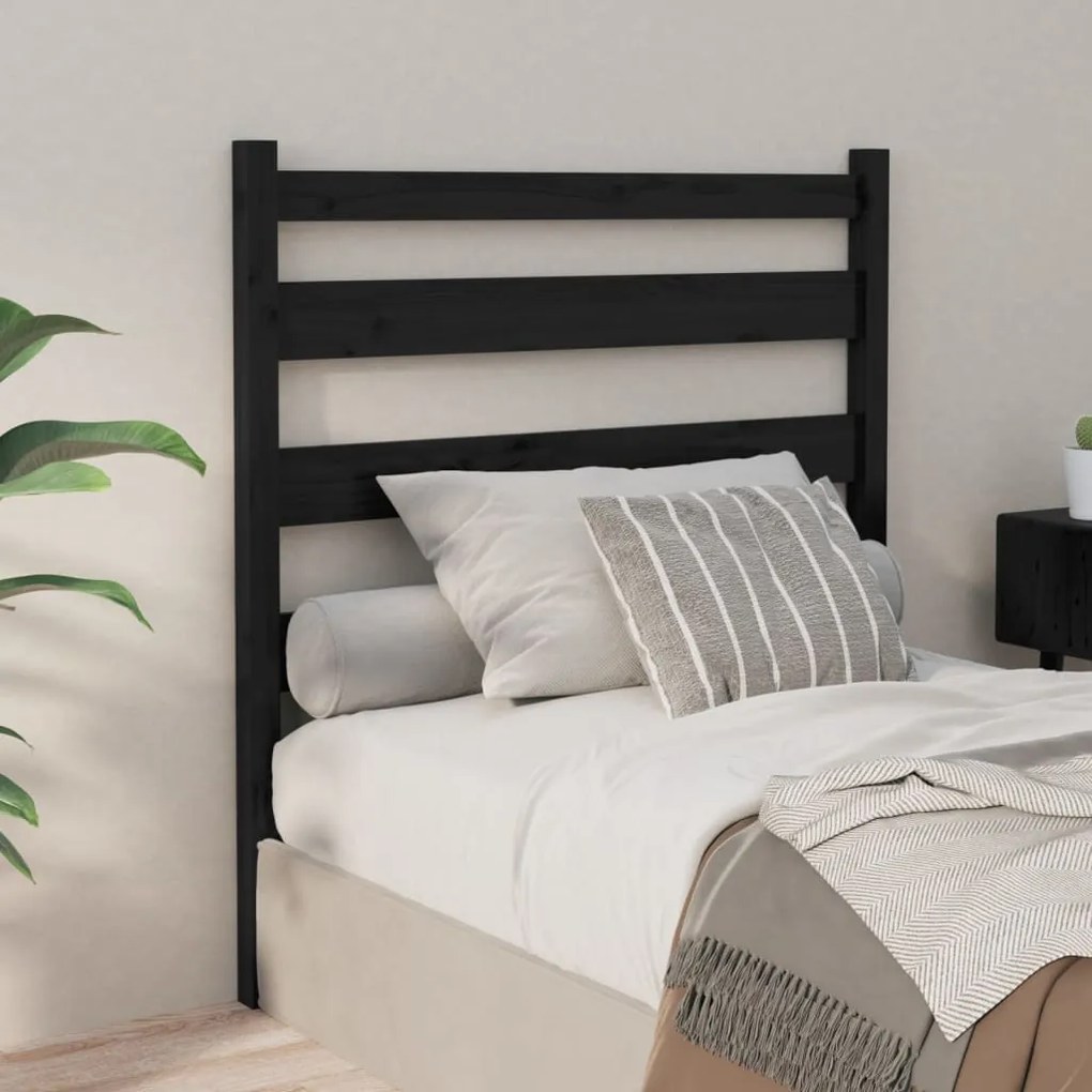 Testiera Per Letto Nera 81x4x100 Cm İn Legno Massello Di Pino /