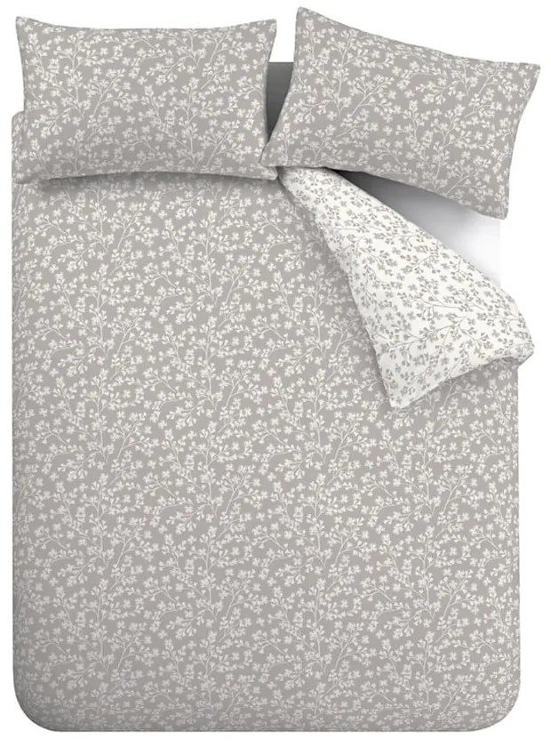 Biancheria da letto in flanella grigia per letto matrimoniale 200x200 cm Grace Floral Leaf - Catherine Lansfield