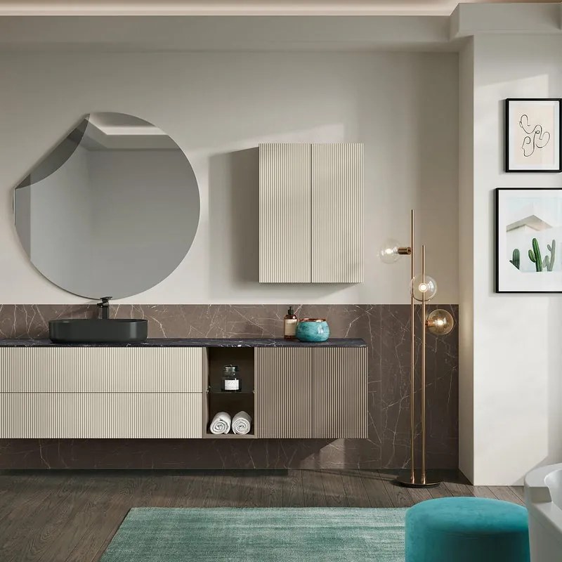 Mobile da bagno sospeso sotto lavabo Opera 2 cassetti L 119.5 x H 50 x P 45.5 cm sabbia laccato opaco cannettato