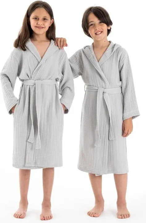 Accappatoio per bambini grigio in mussola 7-8 anni Muslin – Foutastic