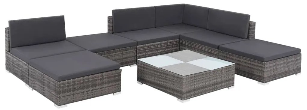 Set Divani da Giardino 8 pz con Cuscini in Polyrattan Grigio