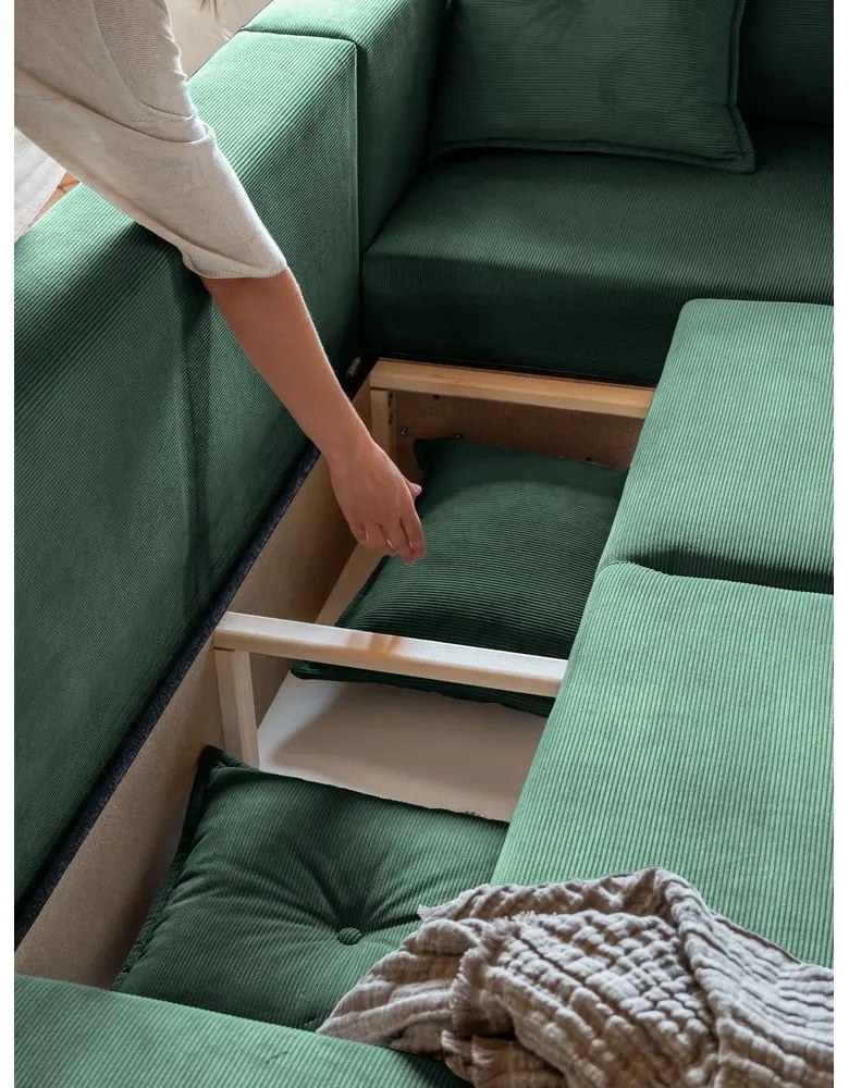 Divano letto in velluto a coste verde (angolo destro) Lazy Lukka - Miuform