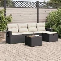 Set Divano da Giardino 6 pz con Cuscini Nero in Polyrattan 3325472