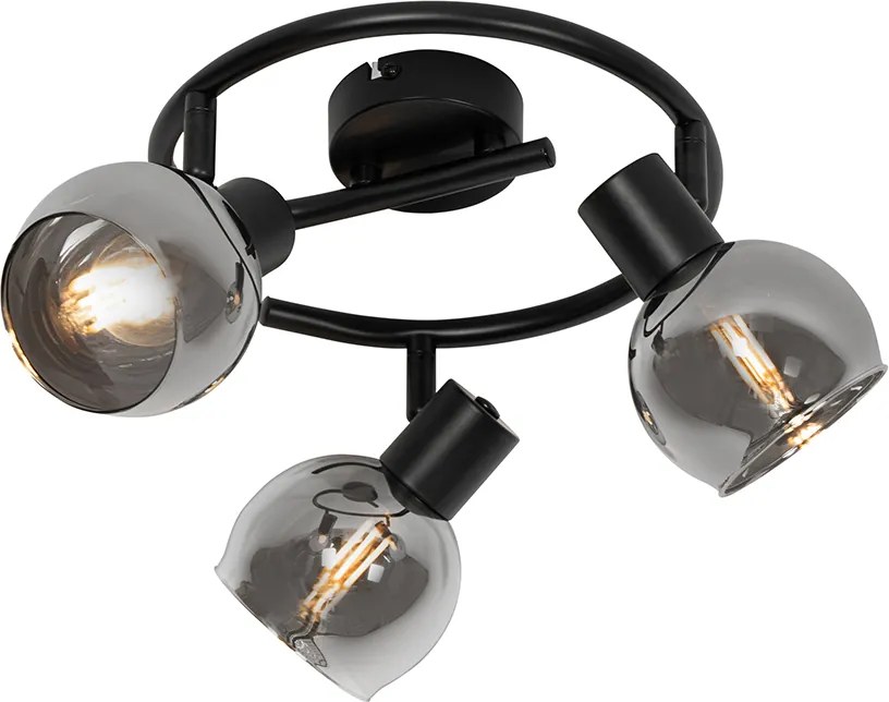 Faretto da Soffitto Smart Nero con Vetro Fumè 3 Luci incl. WiFi P45 - Vidro