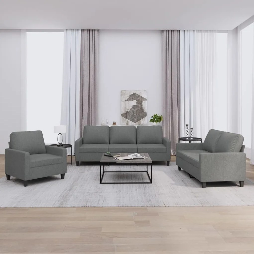 Set Di Divani 3 Pz Con Cuscini Grigio Scuro İn Tessuto /