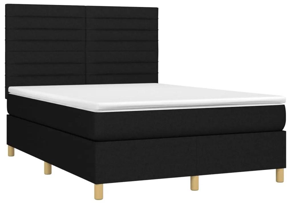 Letto a molle con materasso e led nero 140x190 cm in tessuto