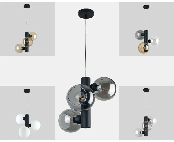 Lampadario a sospensione con filo TUBE 3xE27/60W/230V nero/fumé nero