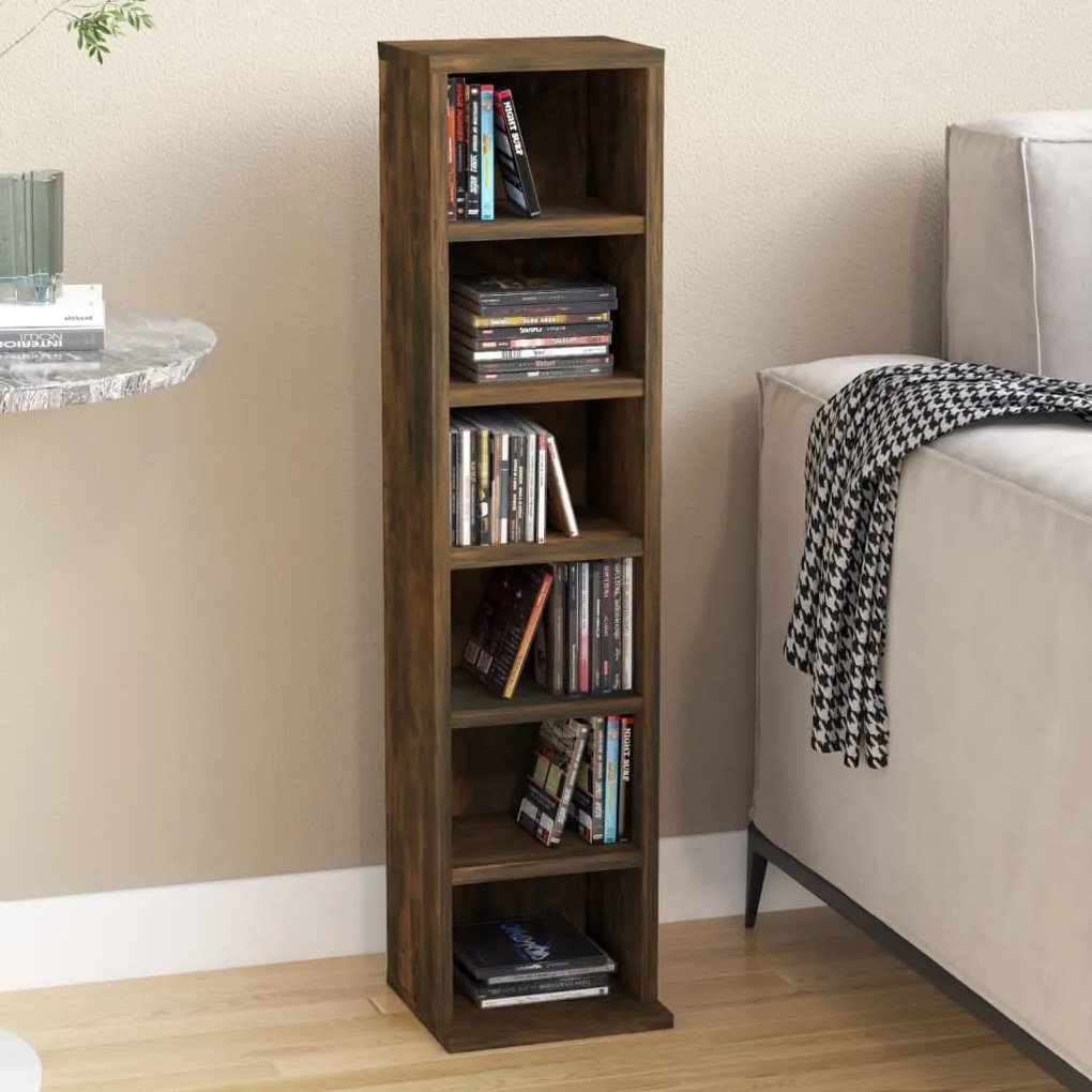 Mobile Porta Cd Rovere Fumo 21x20x88 Cm İn Legno Multistrato /