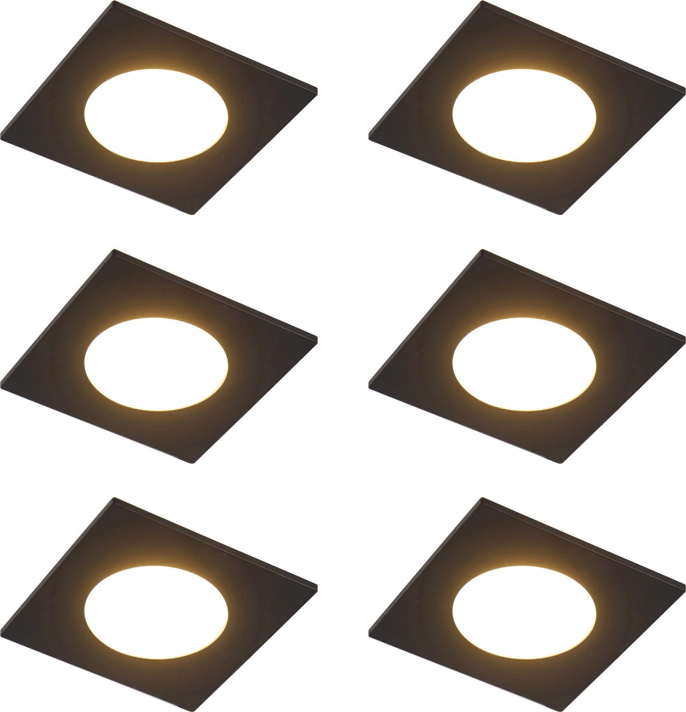 Set di 6 faretti da incasso moderni neri con LED dimmerabile a 3 livelli IP65 - Simply