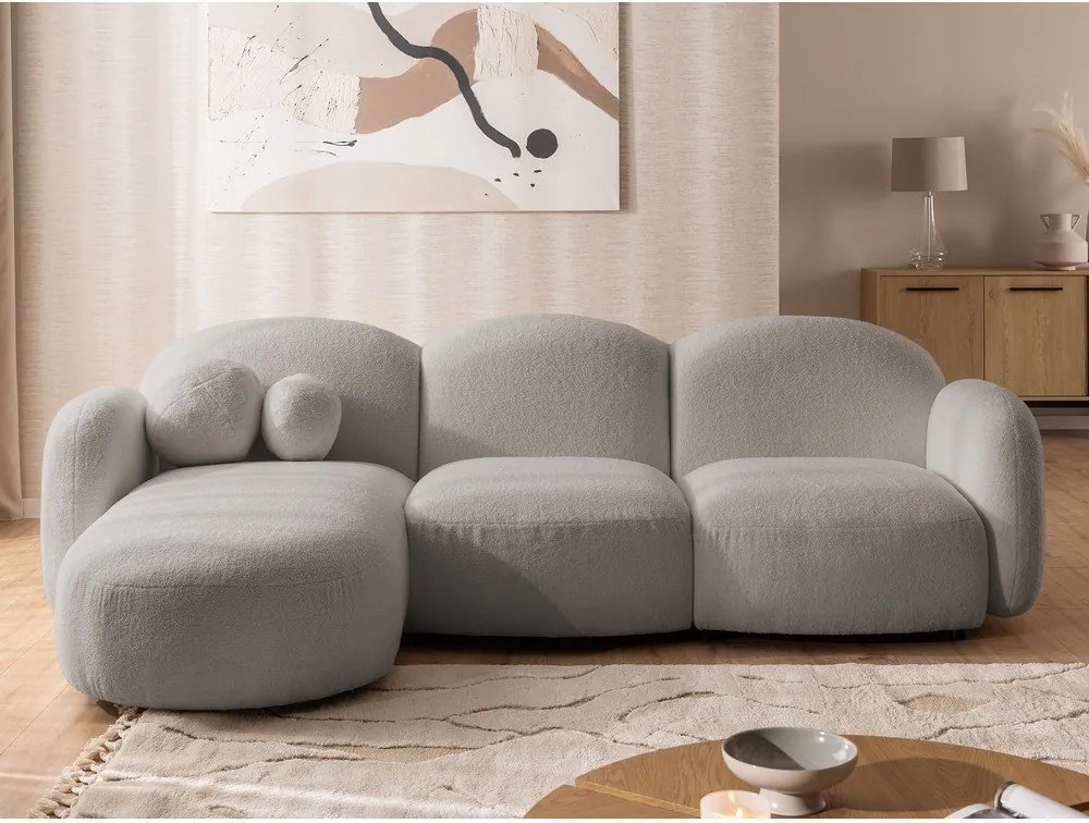 Divano angolare grigio (con penisola a sinistra/con chaise lounge) con rivestimento in bouclé Orbit – Ropez