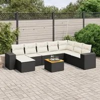 Set Divani da Giardino 9 pz con Cuscini Nero in Polyrattan 3225580