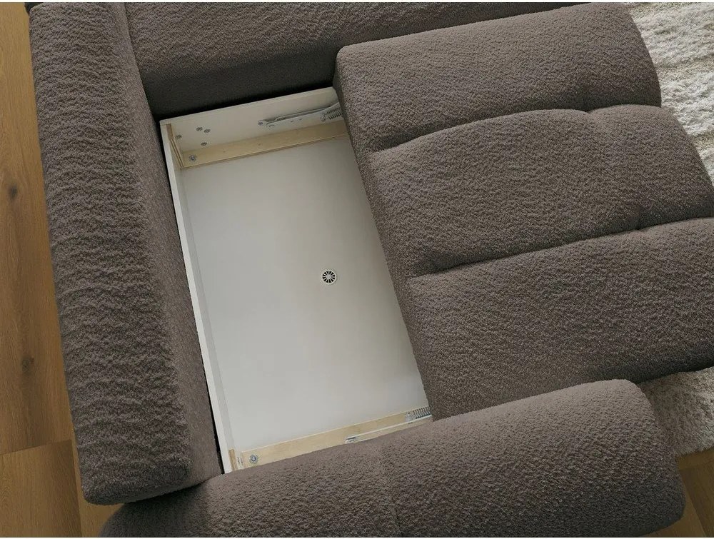 Divano angolare marrone allungabile/con contenitore (con penisola a destra/con chaise lounge) con rivestimento in bouclé Roxelane – Bobochic Paris