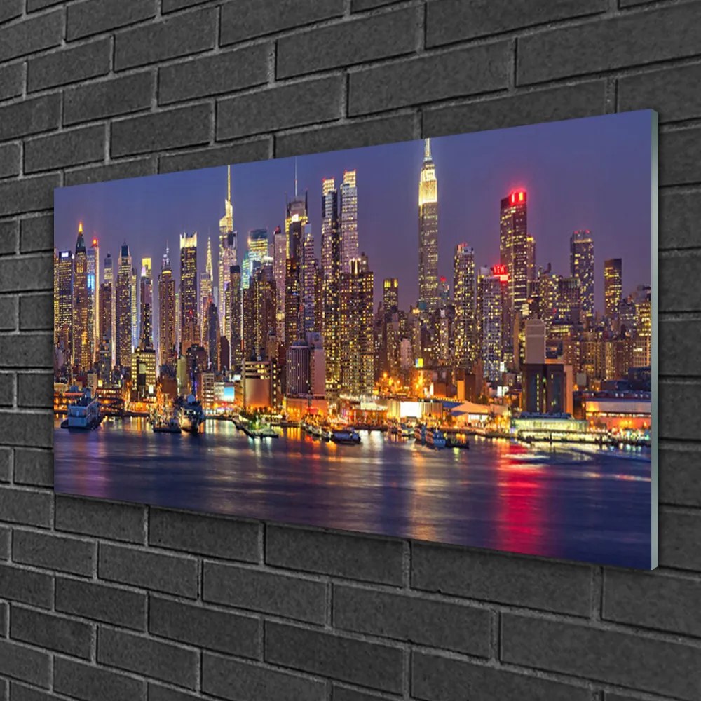 Quadro di vetro Città Grattacieli Case 100x50 cm 2 appendini