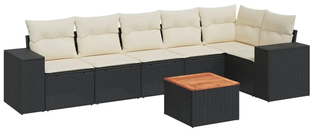 Set divani da giardino con cuscini 7pz nero polyrattan