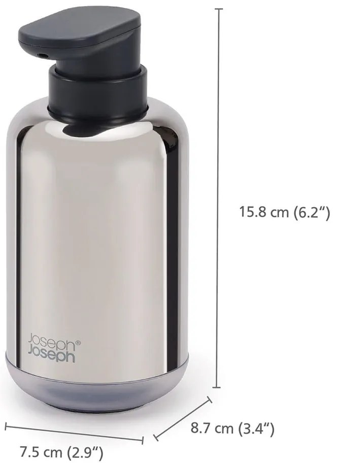 Dispenser di sapone in acciaio inox argento lucido 300 ml EasyStore Luxe - Joseph Joseph