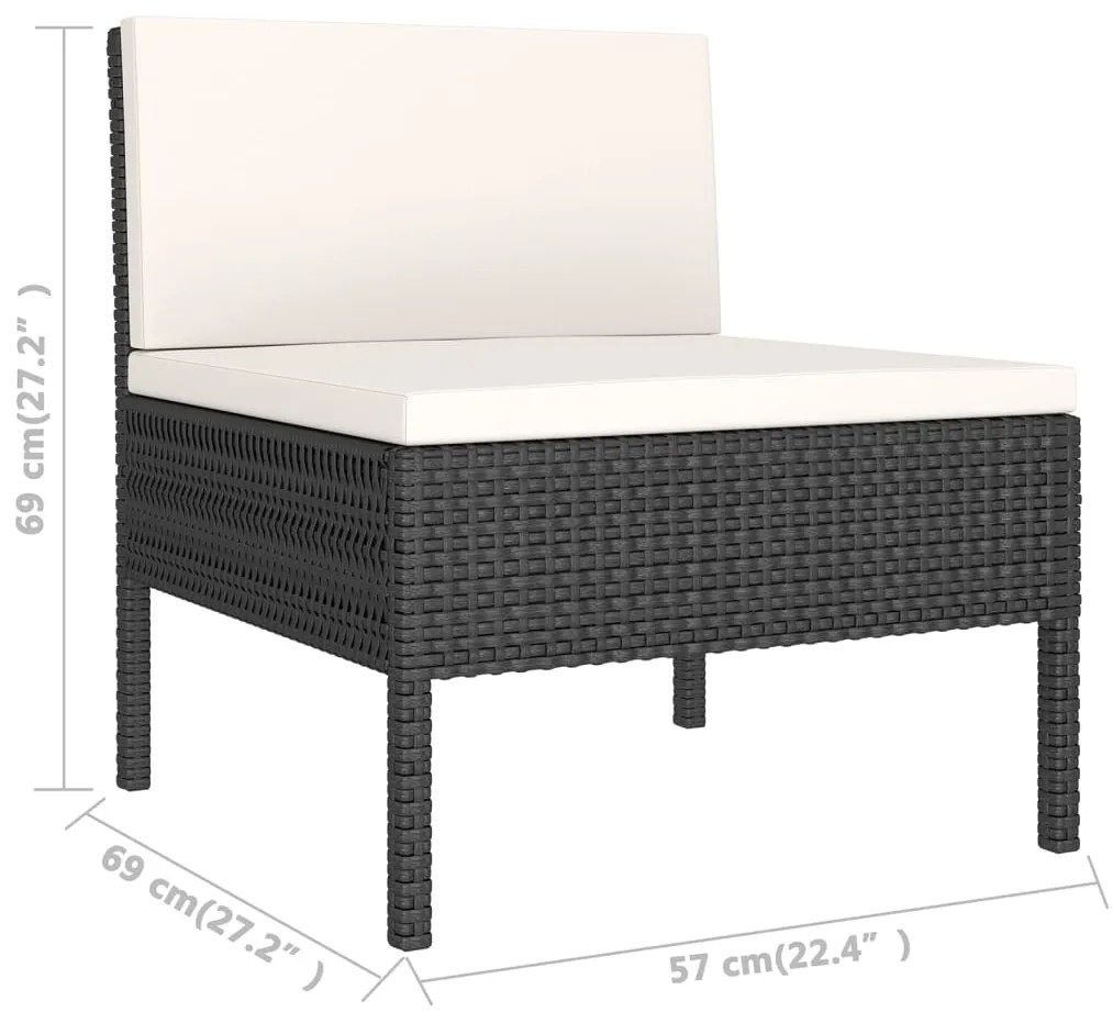 Set Divani da Giardino 6 pz con Cuscini in Polyrattan Nero