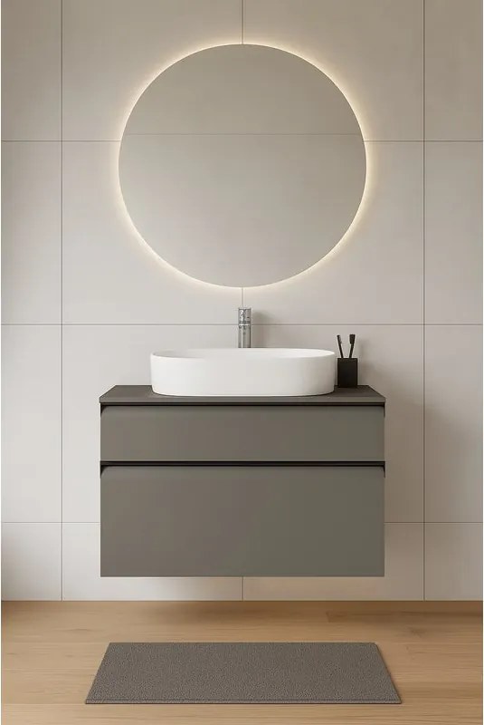 Mobile da bagno sospeso sotto lavabo L 79.5 x H 60 x P 45.5 cm grigio opaco, 2 cassetti Fusion