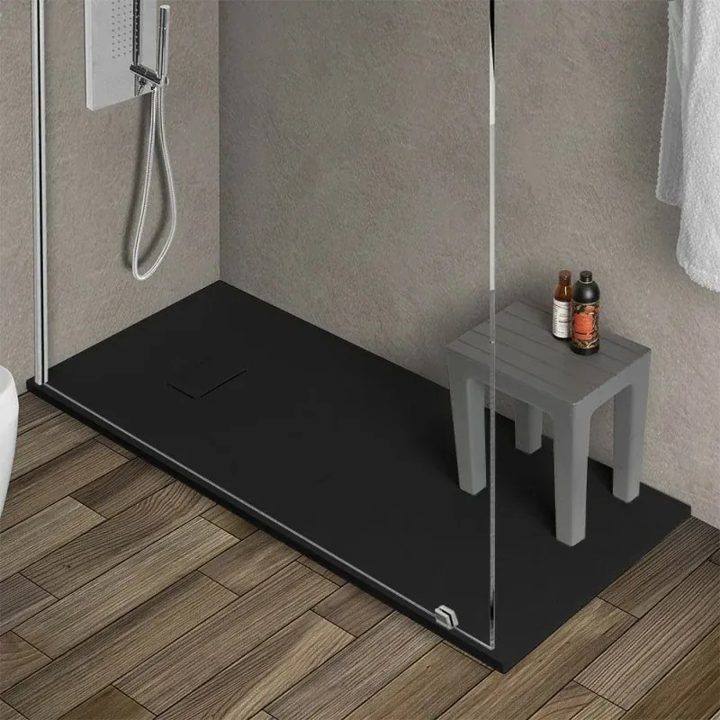 Piatto doccia 70x170 in resina nero effetto pietra riducibile Agorà