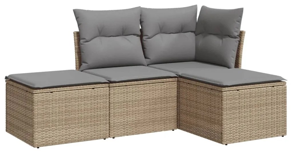 Set divano da giardino 4 pz con cuscini beige in polyrattan