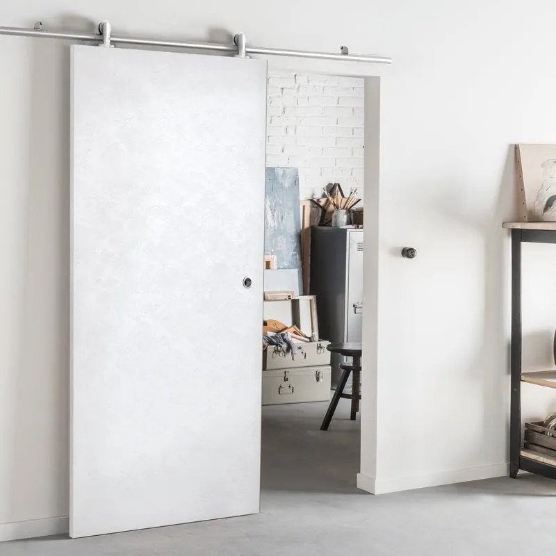 Porta scorrevole Side in inox bianco, L 93 x H 212 cm, con binario Ermes Reversibile