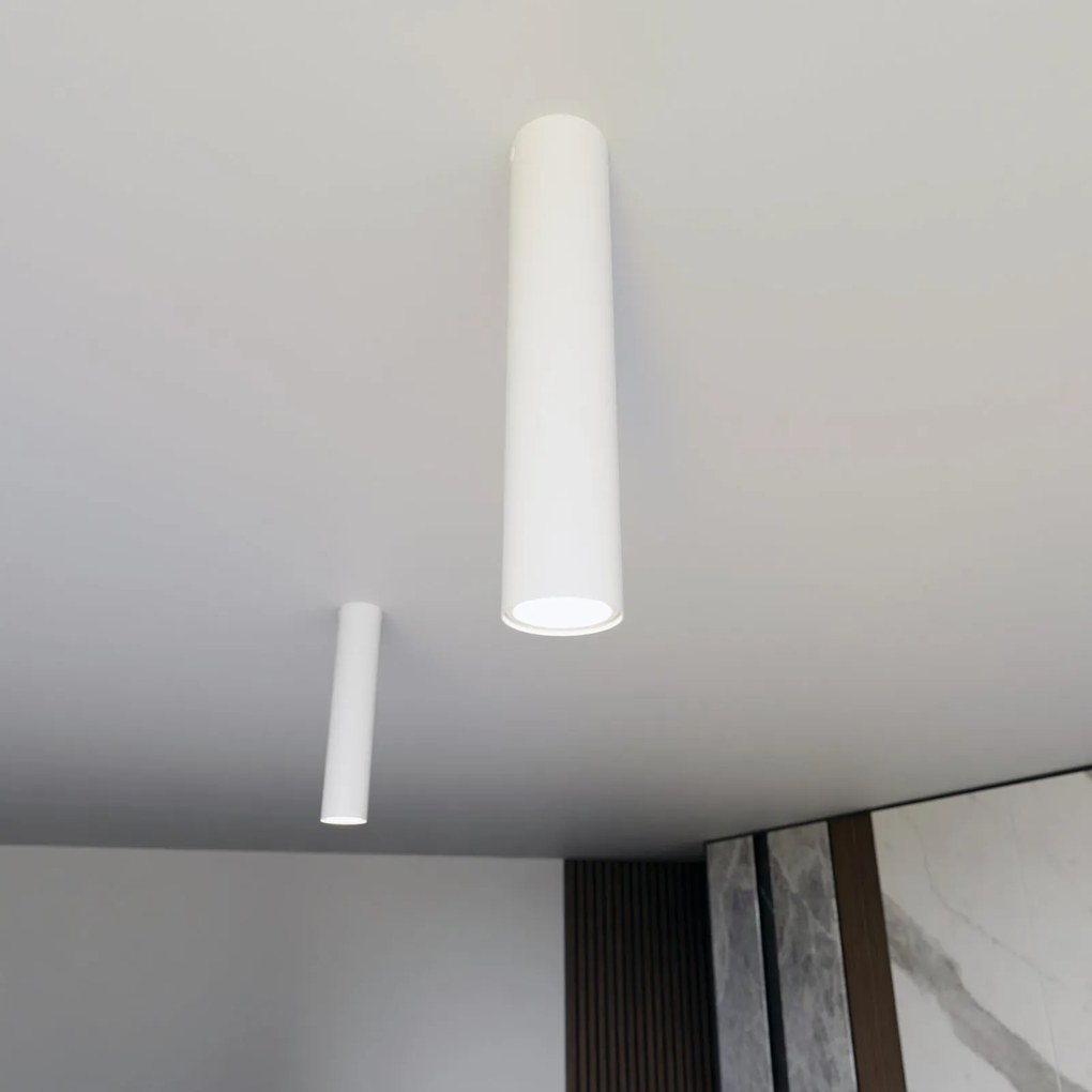 Plafoniera Moderna Faretto Tecno 1 Luce Acciaio Bianco 30 Cm