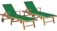 Lettini Prendisole 2 pz con Cuscino Verde in Legno di Teak 3073191