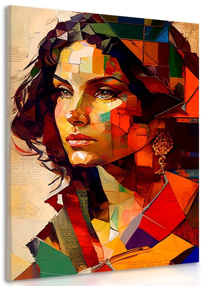 Quadro su tela – Profilo di donna in design patchwork