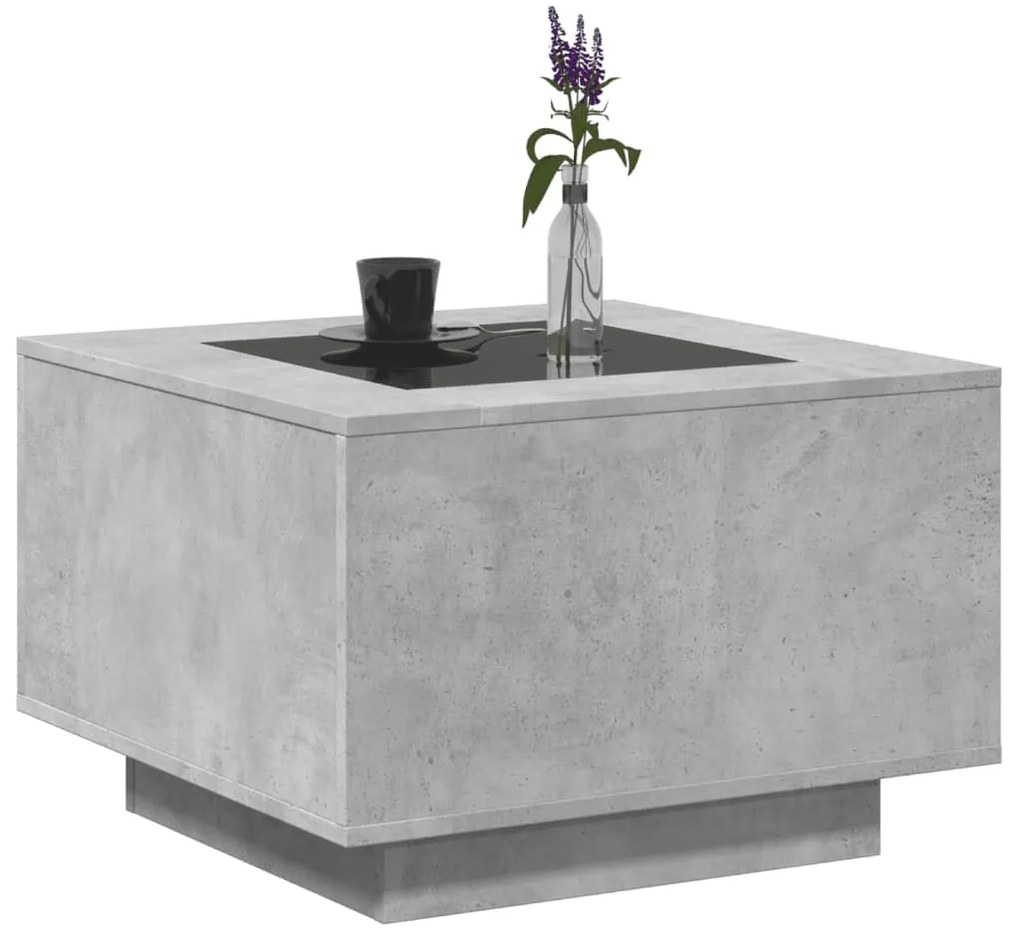 Tavolino salotto con led grigio cemento 60x60x40 cm multistrato