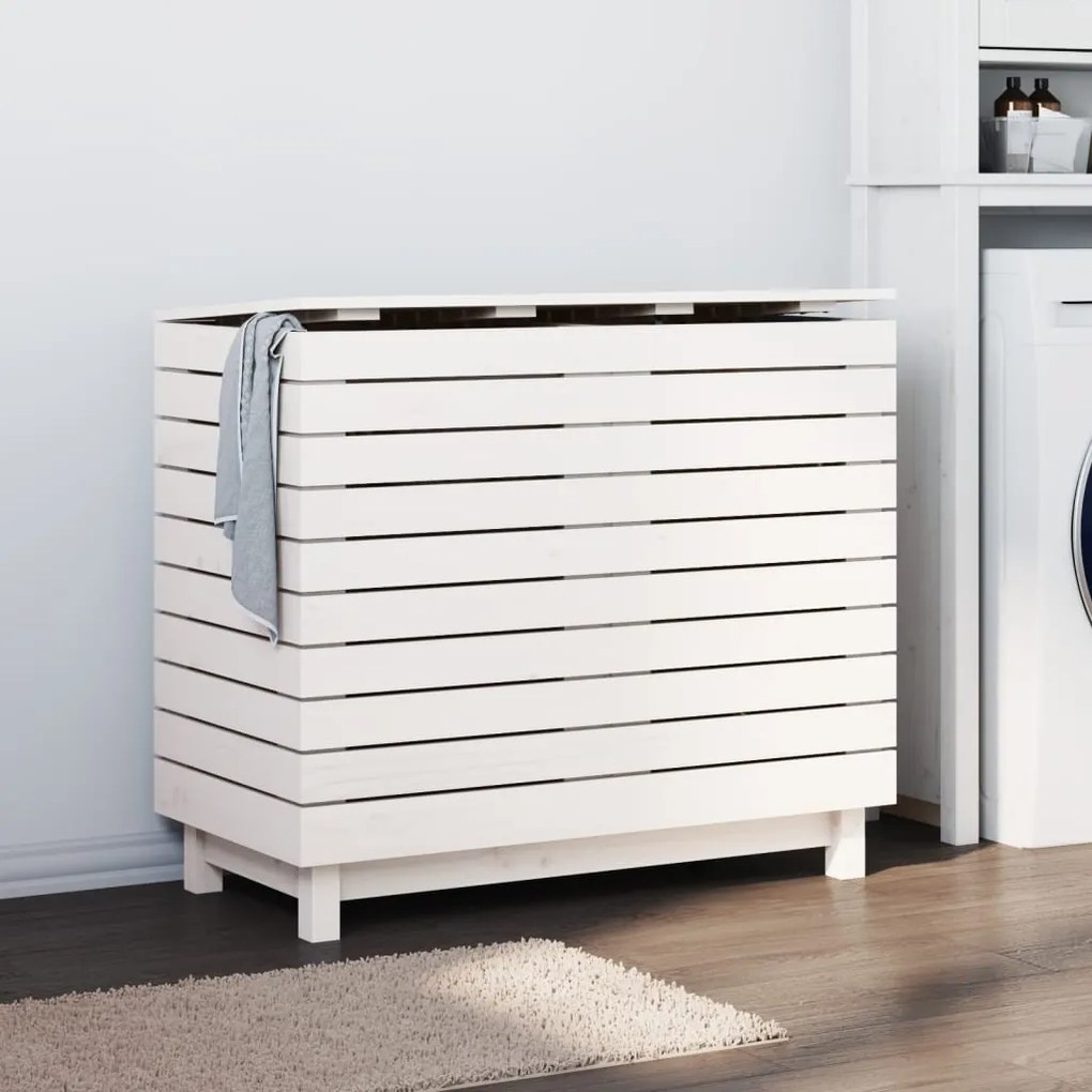 Cesto Per Bucato Bianco 88,5x44x76 Cm Legno Massello Pino /